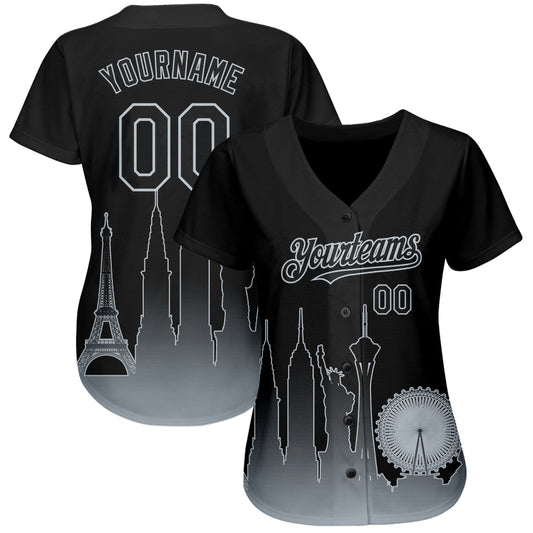Custom Black Silver 3D Las Vegas City Edition Fade Fasion Authentic Baseball Jersey