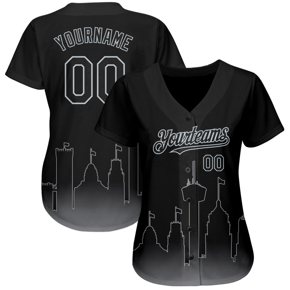 Custom Black Gray 3D San Antonio City Edition Fade Fasion Authentic Baseball Jersey