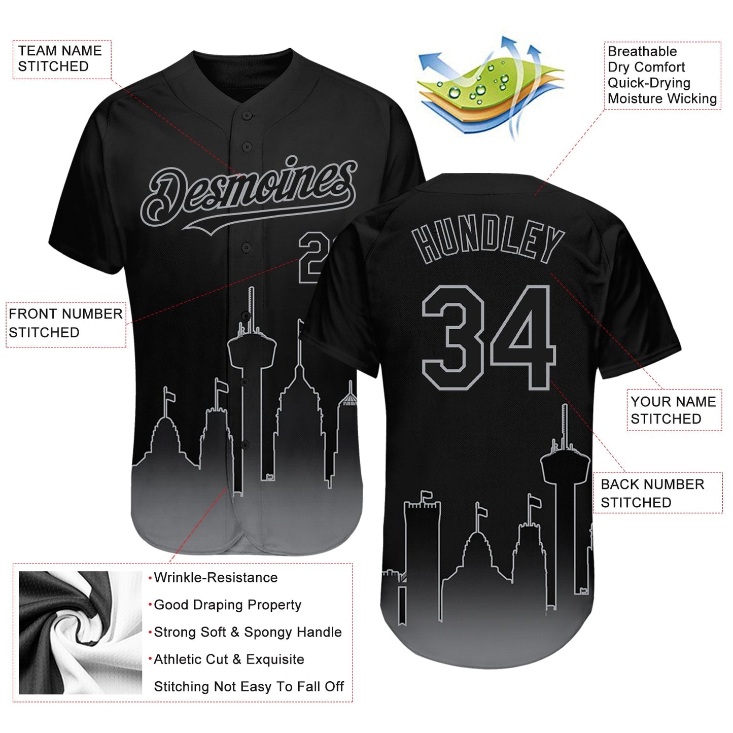Custom Black Gray 3D San Antonio City Edition Fade Fasion Authentic Baseball Jersey