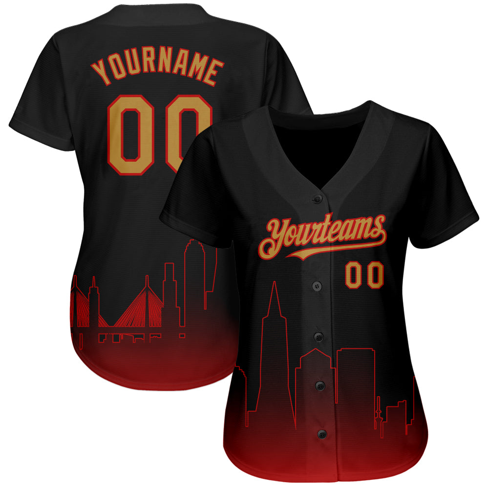Custom Black Old Gold-Red 3D San Francisco City Edition Fade Fasion Authentic Baseball Jersey