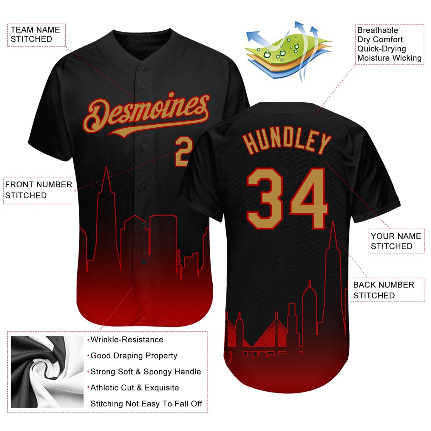 Custom Black Old Gold-Red 3D San Francisco City Edition Fade Fasion Authentic Baseball Jersey