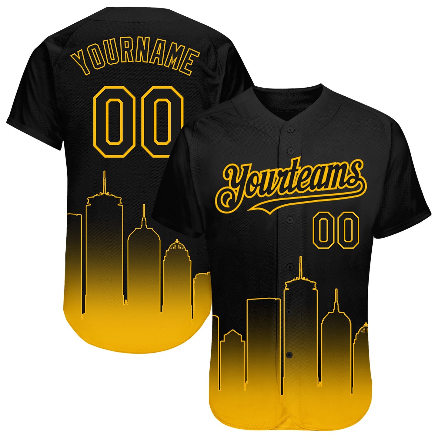 Custom Black Gold 3D Boston City Edition Fade Fasion Authentic Baseball Jersey
