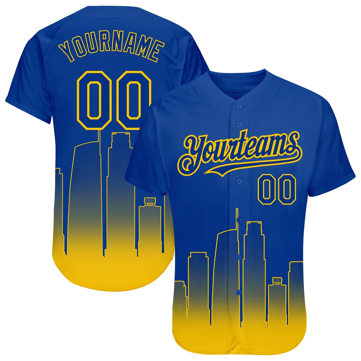 Custom Royal Yellow 3D Los Angeles City Edition Fade Fasion Authentic Baseball Jersey