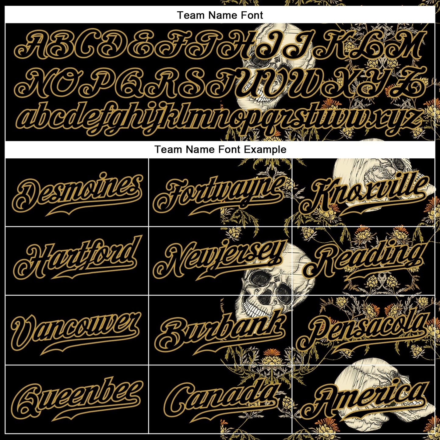 Custom Black Old Gold 3D Plant And Skull Fashion Authentic Baseball Jersey