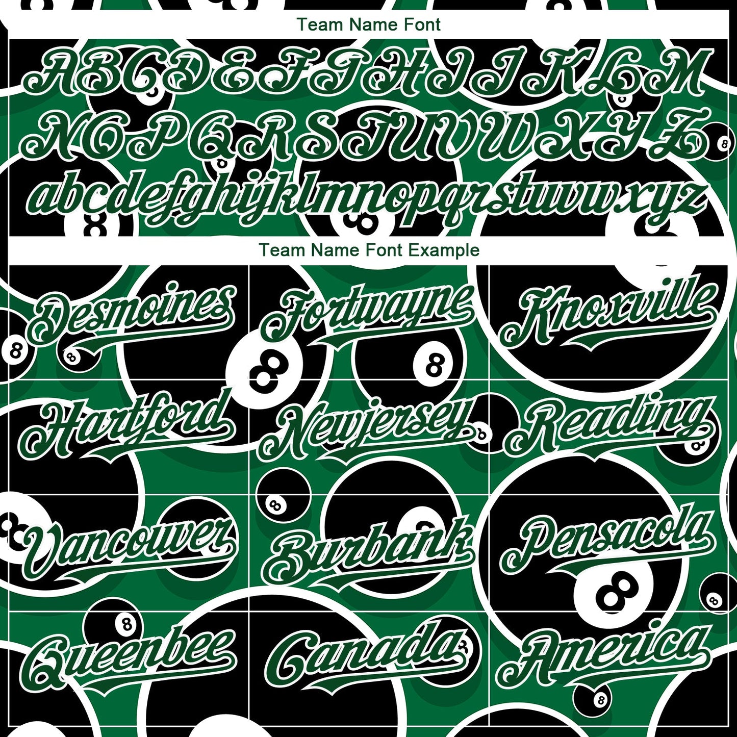 Custom Green White 3D Pattern Design Billiards Snooker 8 Ball Authentic Baseball Jersey