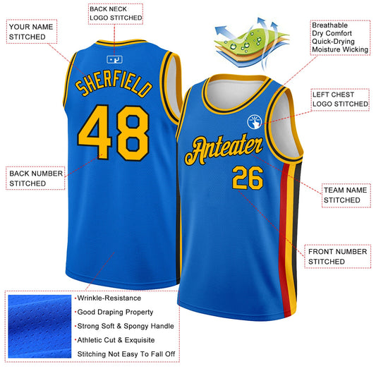 Custom Blue Gold-Black Side Stripes Authentic City Edition Basketball Jersey