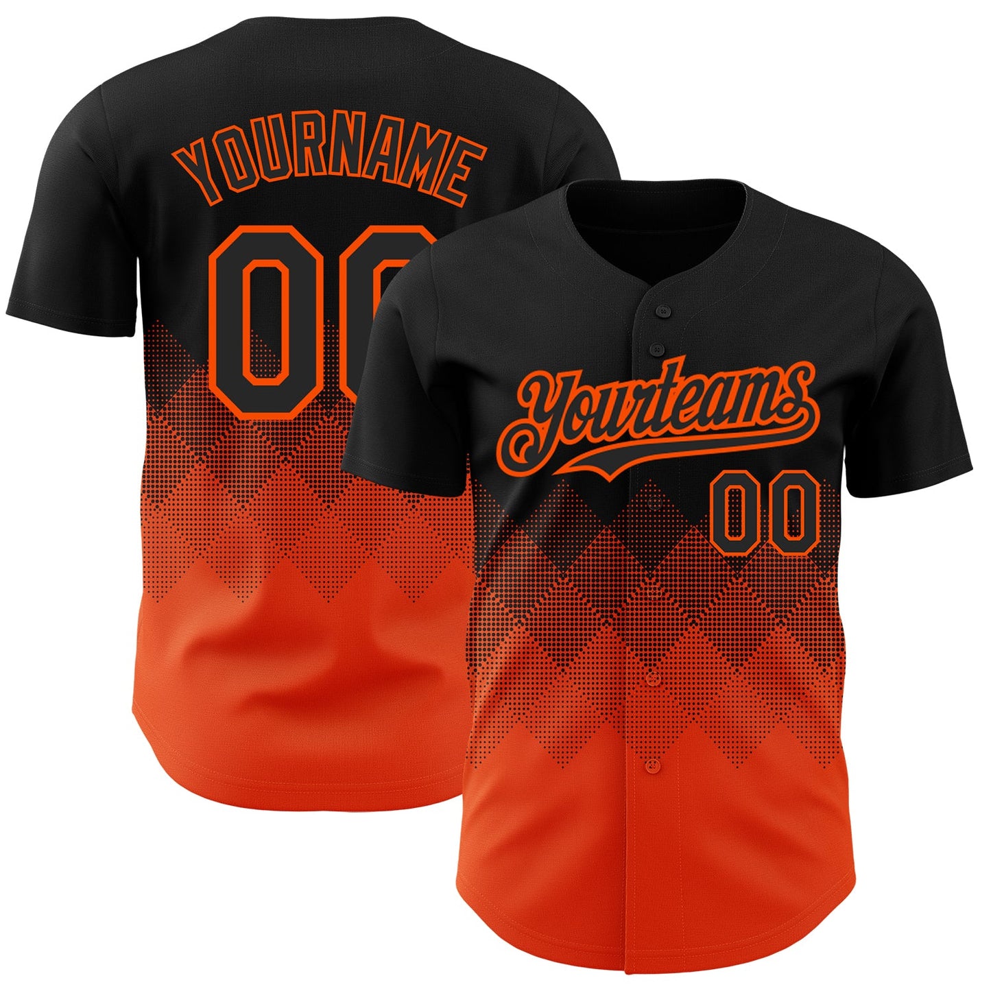 Custom Black Orange 3D Pattern Design Gradient Square Shapes Authentic Baseball Jersey