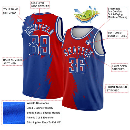 Custom Royal Red-White Abstract Brush Splash Authentic City Edition Basketball Jersey