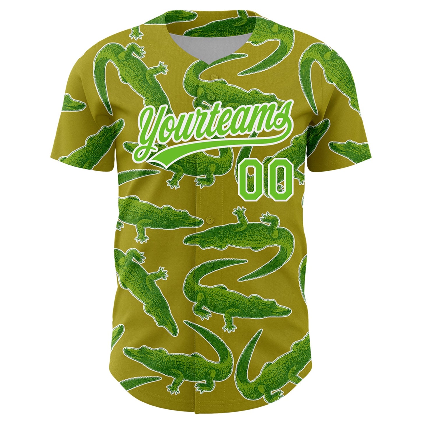 Custom Olive Aurora Green-White 3D Pattern Design Crocodile And Plant Authentic Baseball Jersey