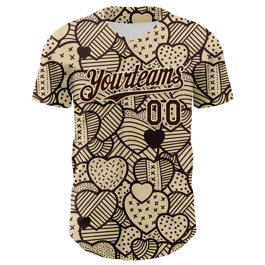 Custom Cream Brown 3D Pattern Design Foodie Food Snack Heart Chocolate Authentic Baseball Jersey