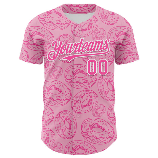 Custom Light Pink Pink-White 3D Pattern Design Christmas Foodie Food Dessert Donut Authentic Baseball Jersey