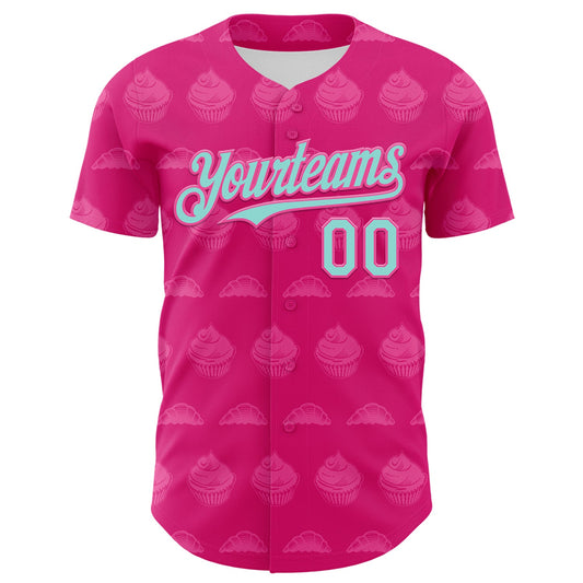 Custom Hot Pink Ice Blue-Pink 3D Pattern Design Foodie Food Dessert Cake Authentic Baseball Jersey