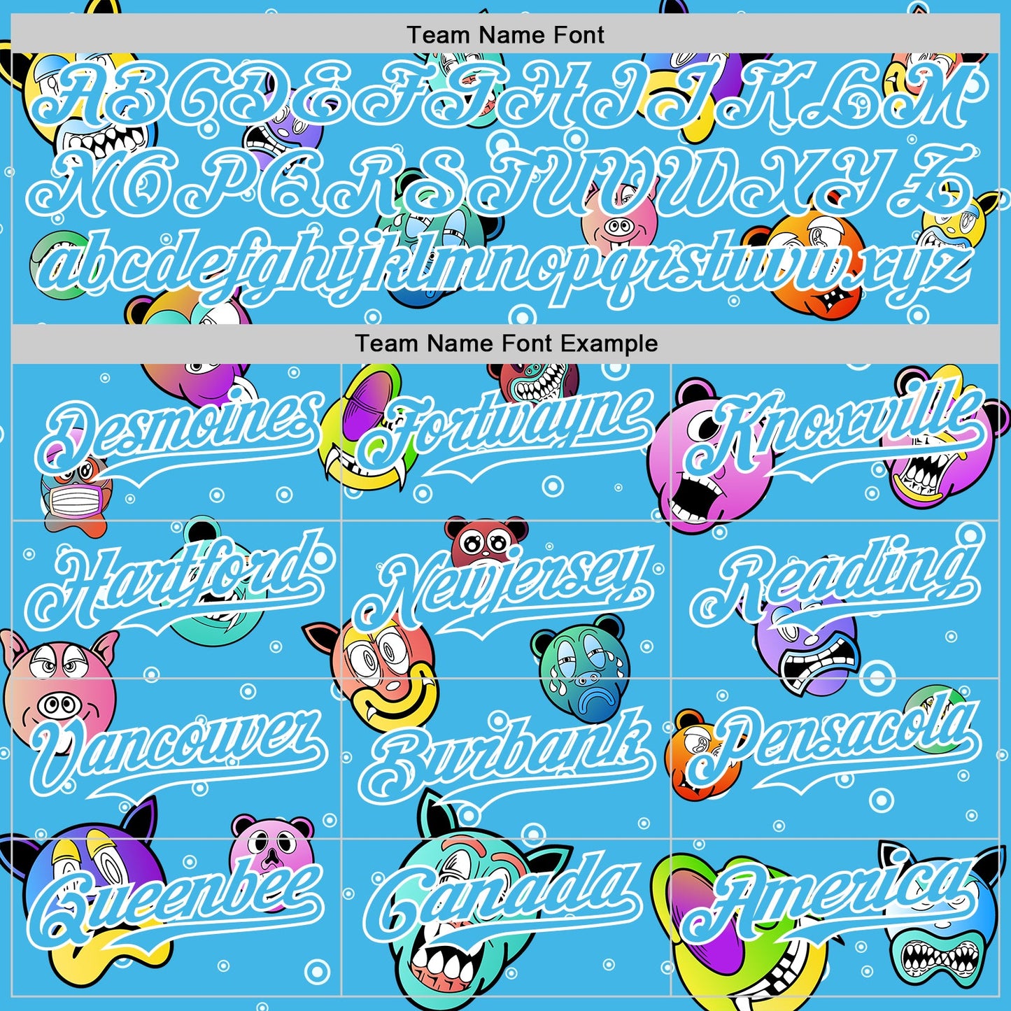 Custom Sky Blue White 3D Pattern Design Funny Cartoon Animal Authentic Baseball Jersey