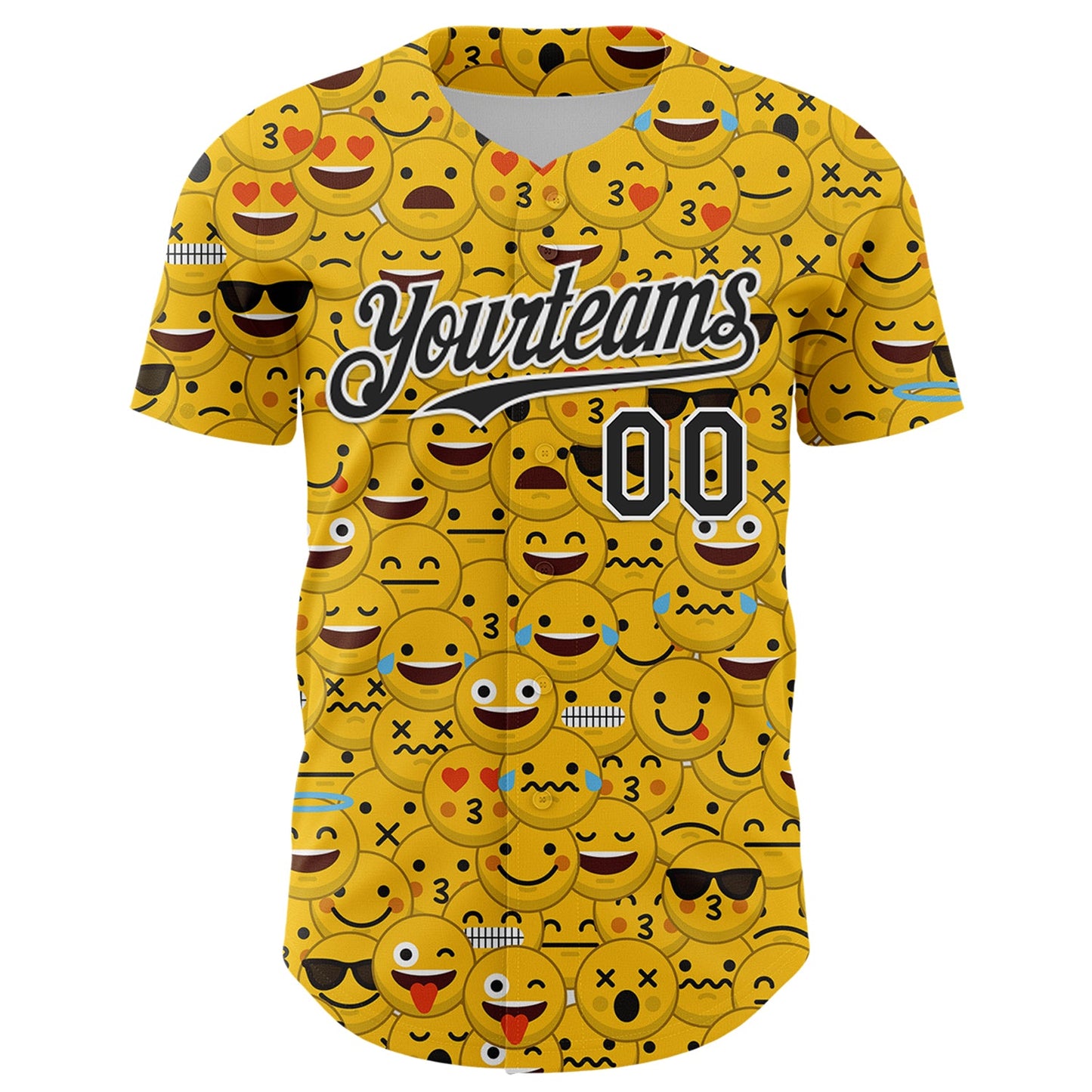 Custom Gold Black-White 3D Pattern Design Funny Cartoon Emoji Face Authentic Baseball Jersey