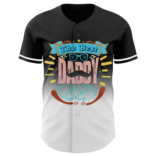 Custom Black White 3D Pattern Design Father's Day Fade Authentic Baseball Jersey