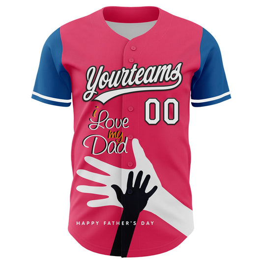Custom Neon Pink White-Blue 3D Pattern Design Father's Day Family Love Authentic Baseball Jersey