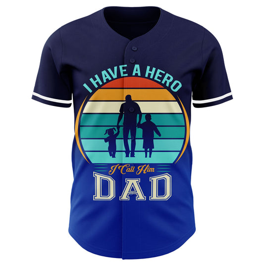 Custom Navy Thunder Blue-White 3D Pattern Design Father's Day Family Love Fade Authentic Baseball Jersey