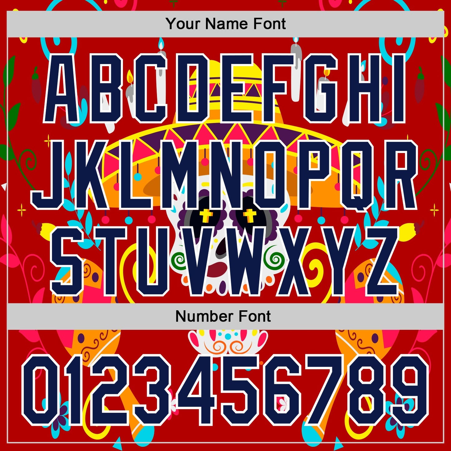 Custom Red Navy-White 3D Mexican Festival Flower And Skull Sombrero Cinco de Mayo Authentic Baseball Jersey