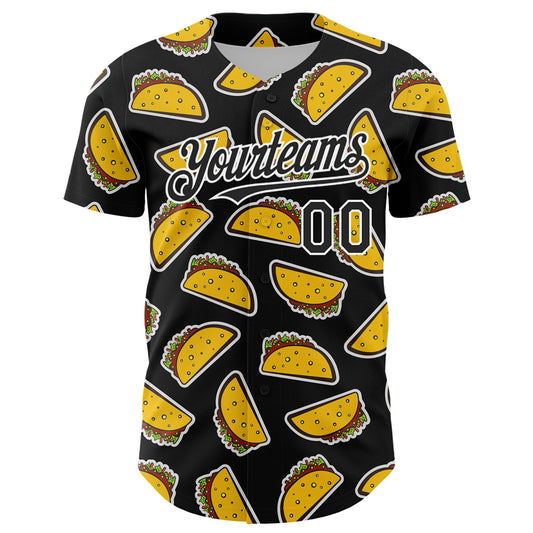 Custom Black White 3D Mexican Festival Taco Cinco de Mayo Authentic Baseball Jersey