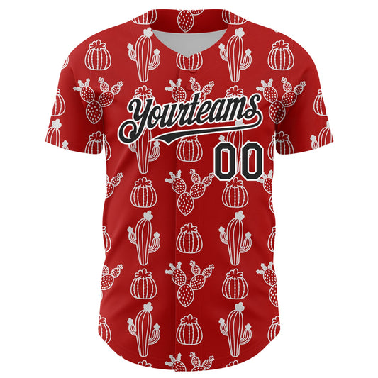 Custom Red Black-White 3D Mexican Cactus Authentic Baseball Jersey