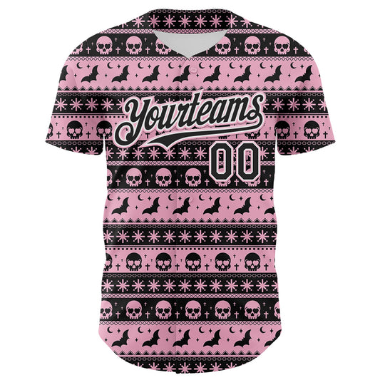 Custom Black Light Pink-White 3D Gothic Skull Authentic Baseball Jersey