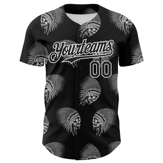 Custom Black White 3D Apache Skull Authentic Baseball Jersey
