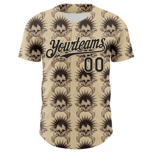 Custom City Cream Black 3D Skull Authentic Baseball Jersey