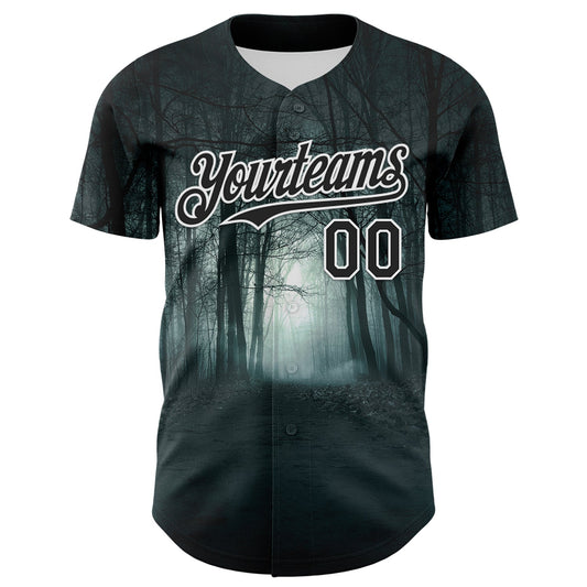 Custom Black White 3D Spooky Skull Authentic Baseball Jersey