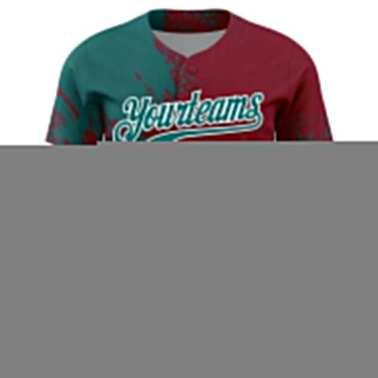 Custom Teal Crimson-White 3D Pattern Design Abstract Brush Stroke Authentic Baseball Jersey