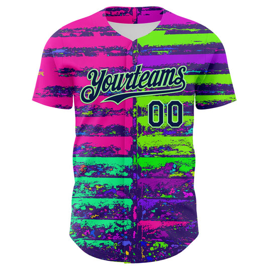 Custom Pink Navy-Pea Green 3D Pattern Design Rave Psychedelic Neon Fluid Art Authentic Baseball Jersey