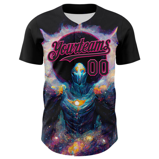 Custom Black Hot Pink 3D Pattern Design Rave Psychedelic Alien Authentic Baseball Jersey