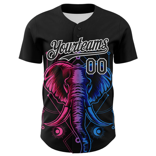 Custom Black White 3D Pattern Design Rave Psychedelic Elephant Authentic Baseball Jersey