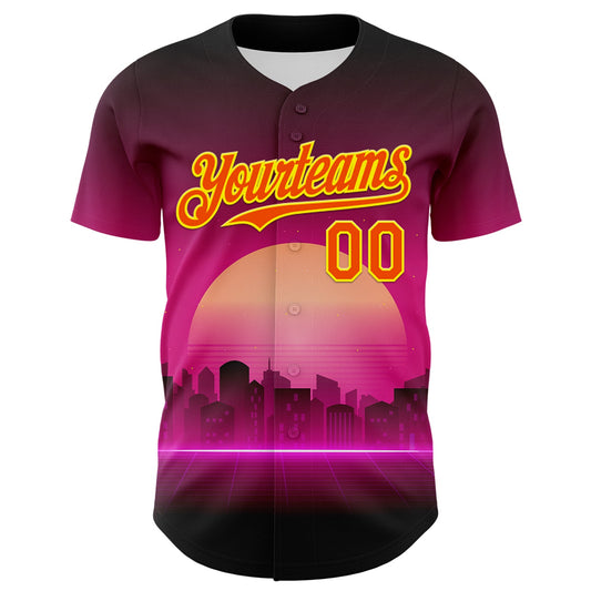 Custom Purple Orange-Light Yellow 3D Pattern Design Rave Psychedelic Futuristic Music Authentic Baseball Jersey