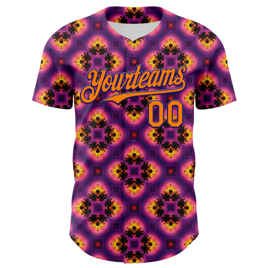 Custom Purple Bay Orange-Dark Purple 3D Pattern Design Rave Psychedelic Flower Authentic Baseball Jersey