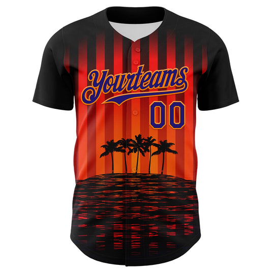 Custom Black Dark Purple-Bay Orange 3D Pattern Design Rave Psychedelic Tropical Palm Tree Authentic Baseball Jersey