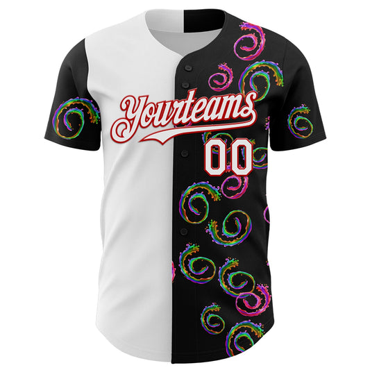 Custom Black White-Red 3D Pattern Design Liquid Splatter Authentic Baseball Jersey