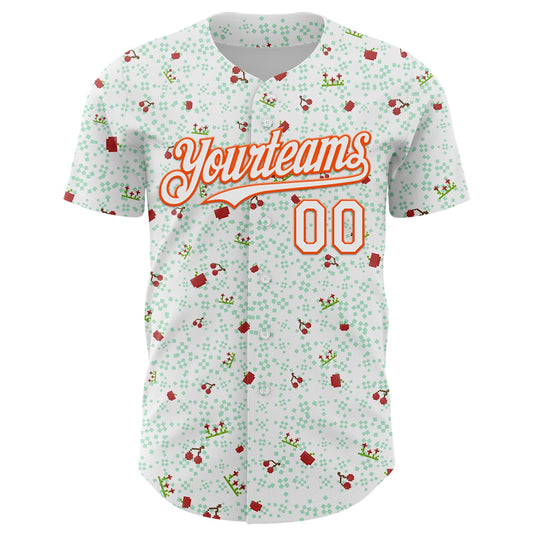 Custom White Orange 3D Pattern Design Retro Pixel Arcade Game Authentic Baseball Jersey