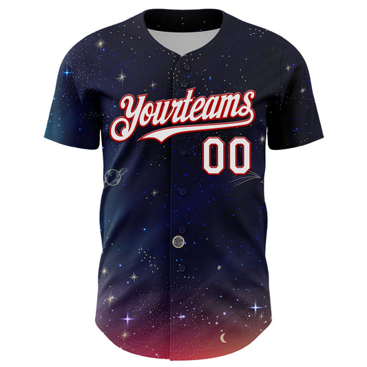 Custom Navy White-Red 3D Pattern Design Space Galaxy Star Authentic Baseball Jersey