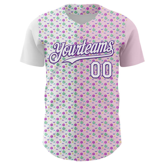 Custom Light Pink White-Purple 3D Pattern Design Pixel Universe Authentic Baseball Jersey