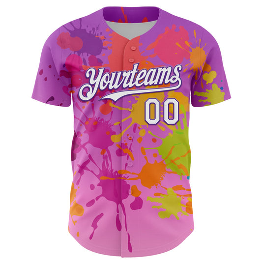 Custom Purple White 3D Pattern Design Graffiti Splash Authentic Baseball Jersey