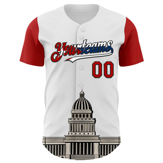 Custom White Red Black-Cuban Flag 3D Cuba Havana Authentic Baseball Jersey