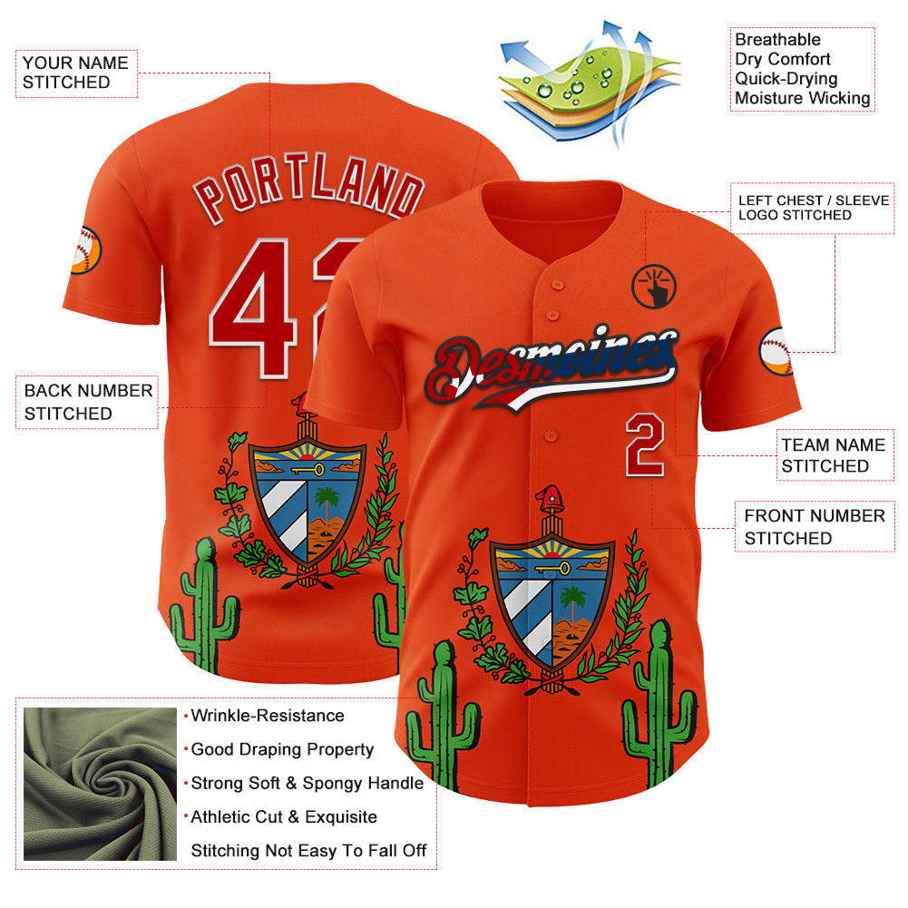 Custom Orange Red White Cuban Flag-Black 3D Cuba Authentic Baseball Jersey
