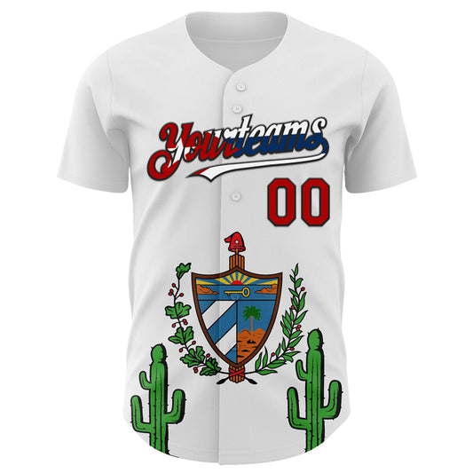Custom White Red Black-Cuban Flag 3D Cuba Authentic Baseball Jersey