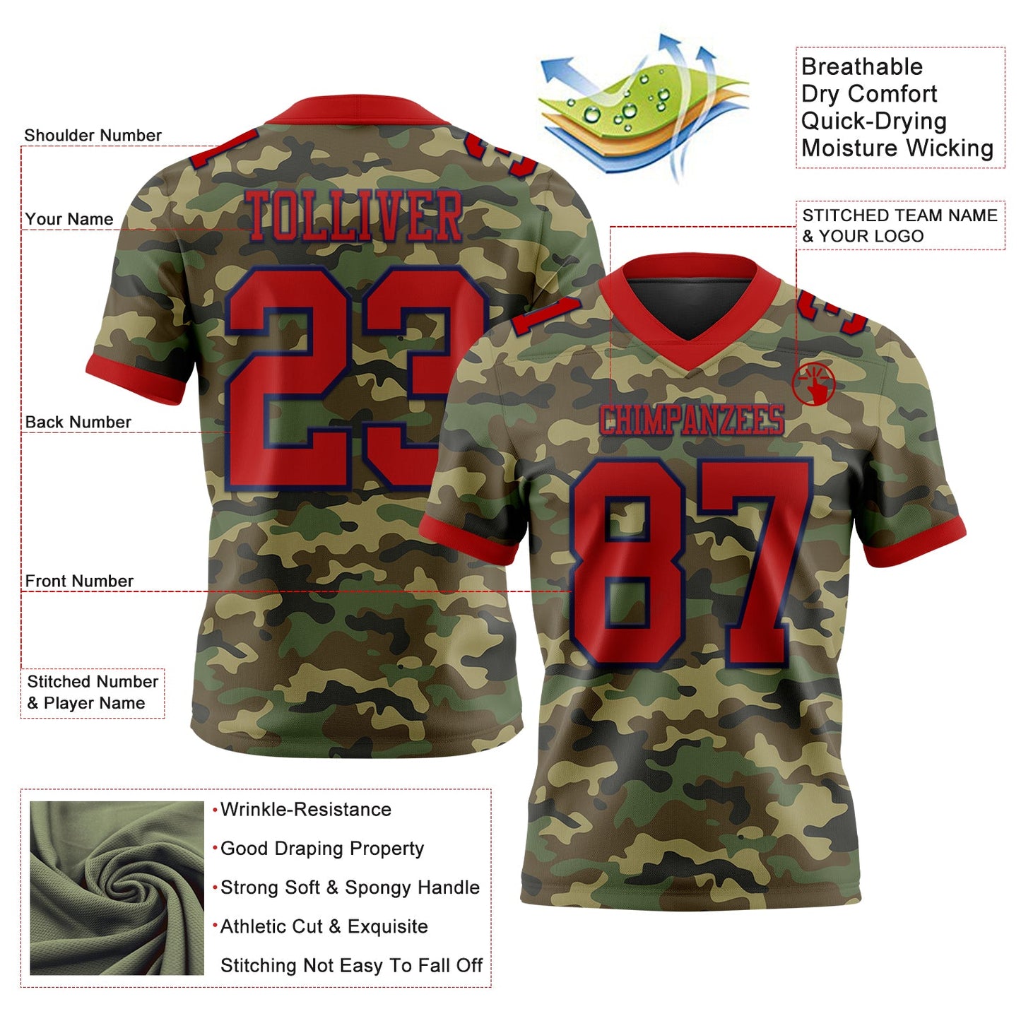 Custom Camo Red-Navy 3D Pattern Salute To Service Mesh Authentic Football Jersey