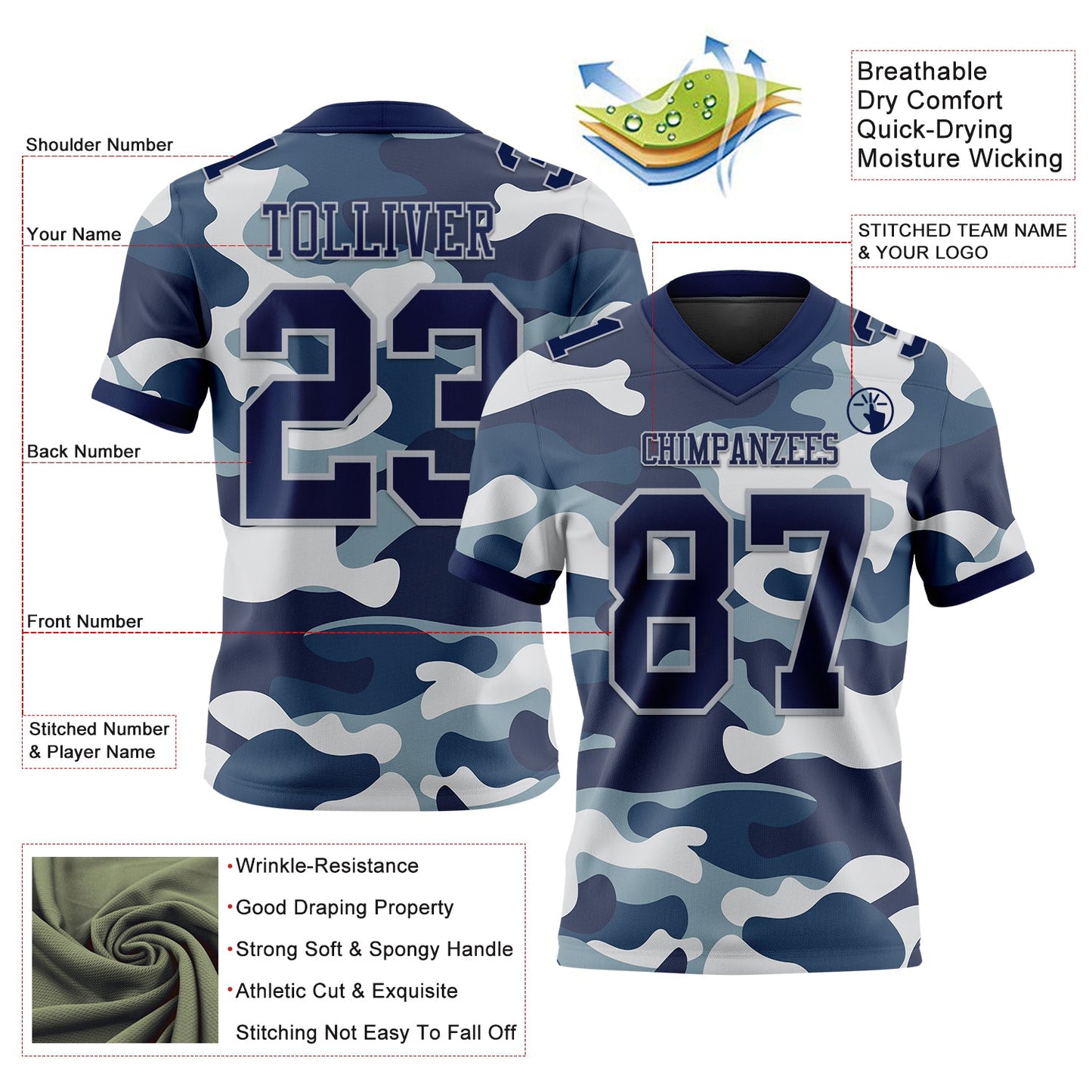 Custom Camo Navy-Gray 3D Pattern Salute To Service Mesh Authentic Football Jersey