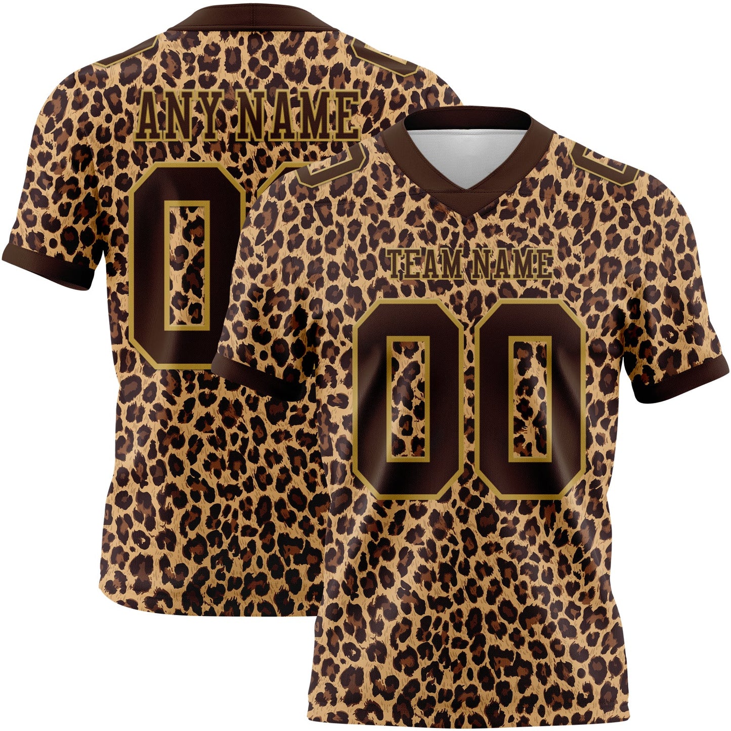 Custom Brown Old Gold 3D Pattern Leopard Print Mesh Authentic Football Jersey