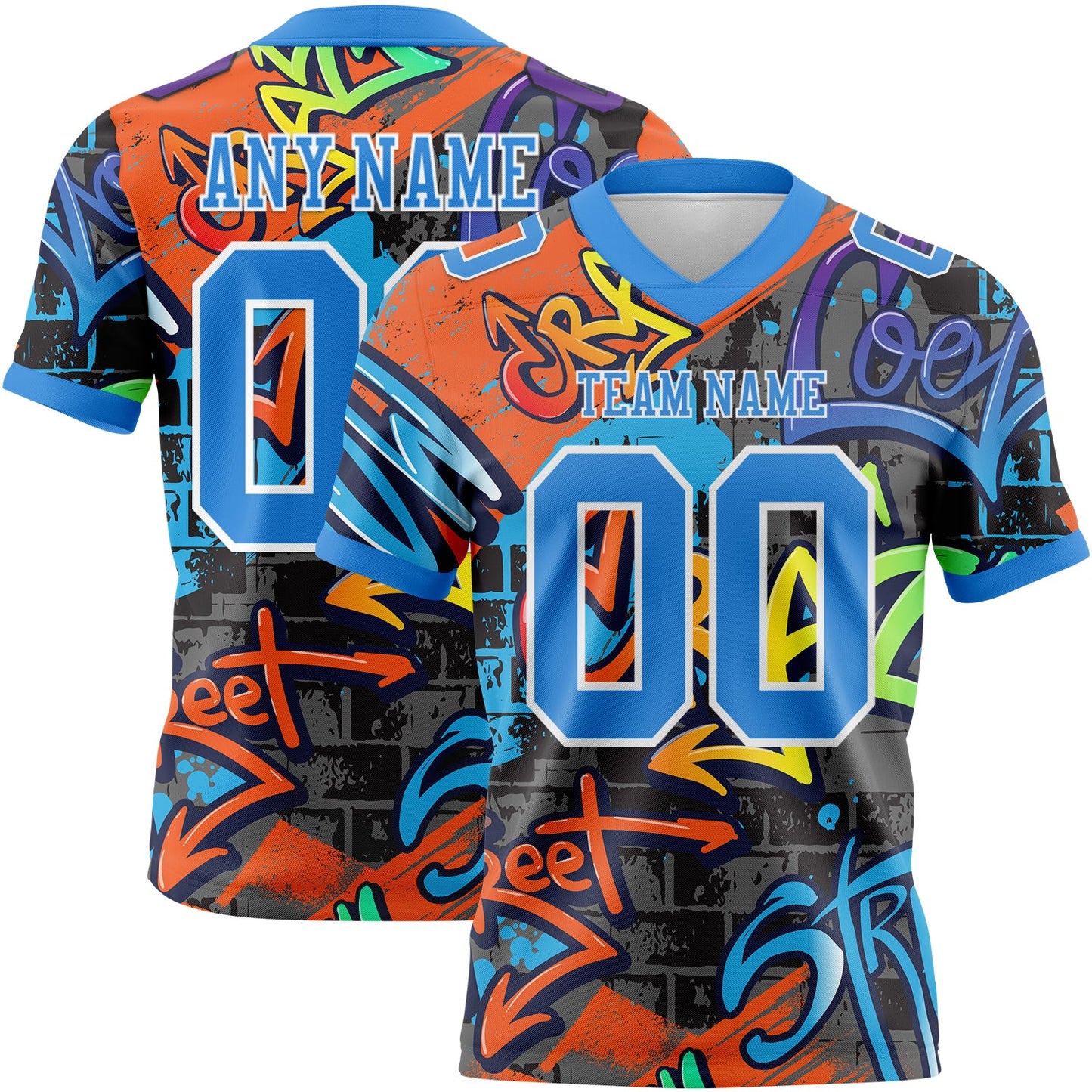 Custom Graffiti Pattern Powder Blue-White 3D Pattern Splash Mesh Authentic Football Jersey