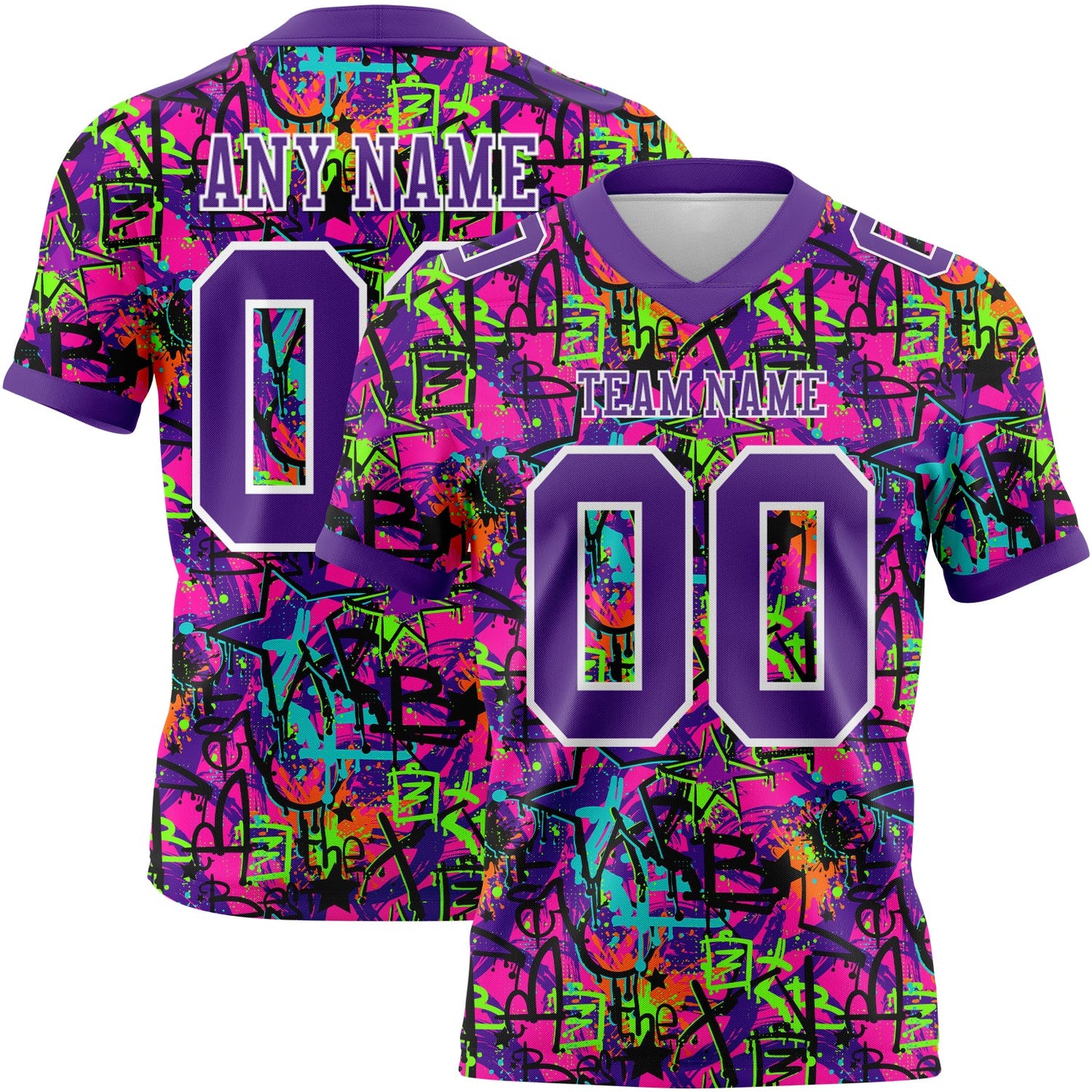 Custom Graffiti Pattern Purple-White 3D Pattern Splash Mesh Authentic Football Jersey