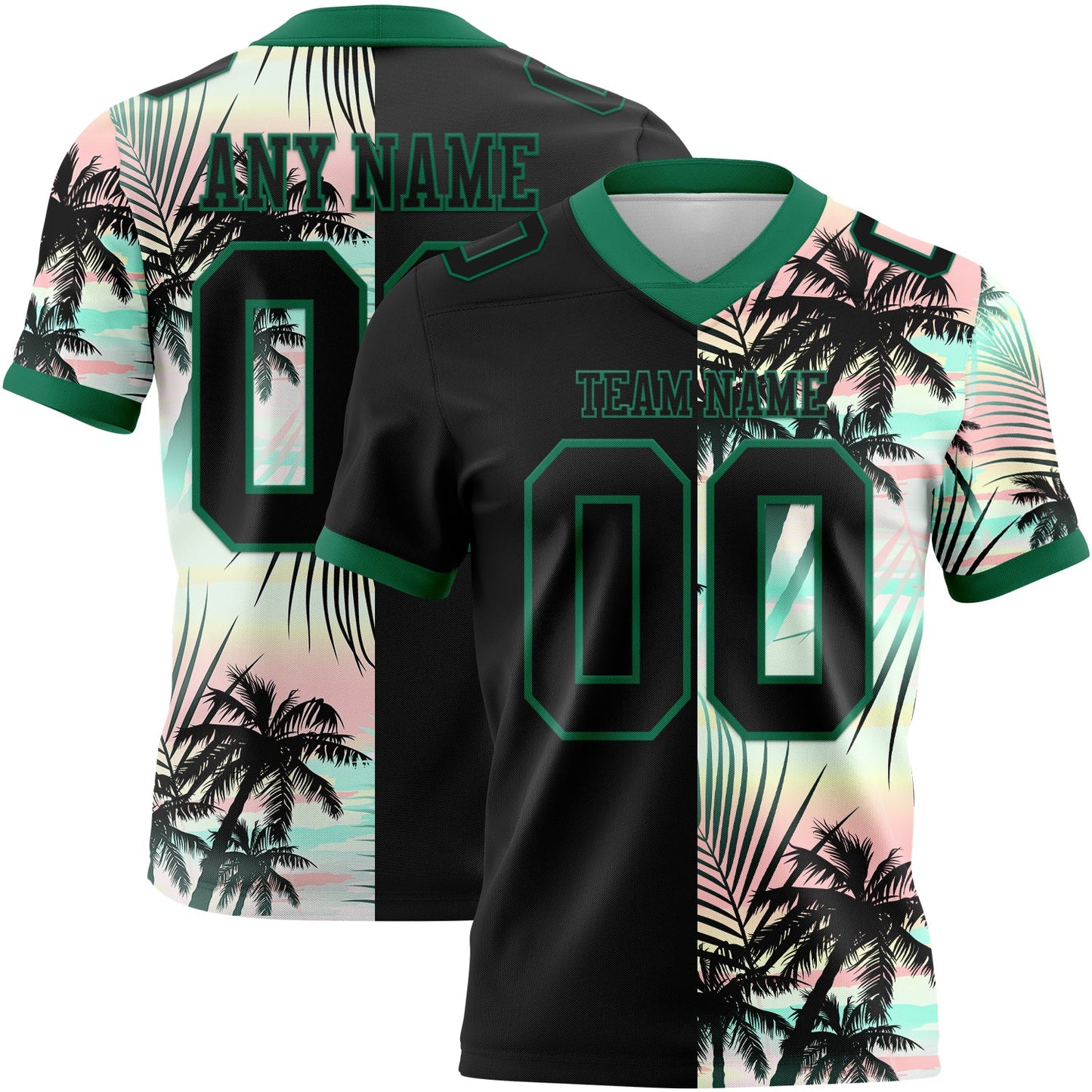 Custom Black Kelly Green 3D Pattern Tropical Hawaii Palm Leaves Mesh Authentic Football Jersey