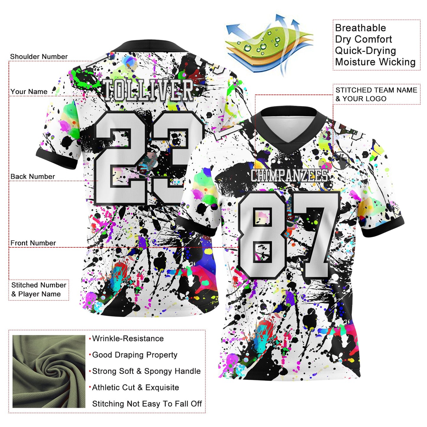 Custom Graffiti Pattern White-Black 3D Pattern Splash Mesh Authentic Football Jersey